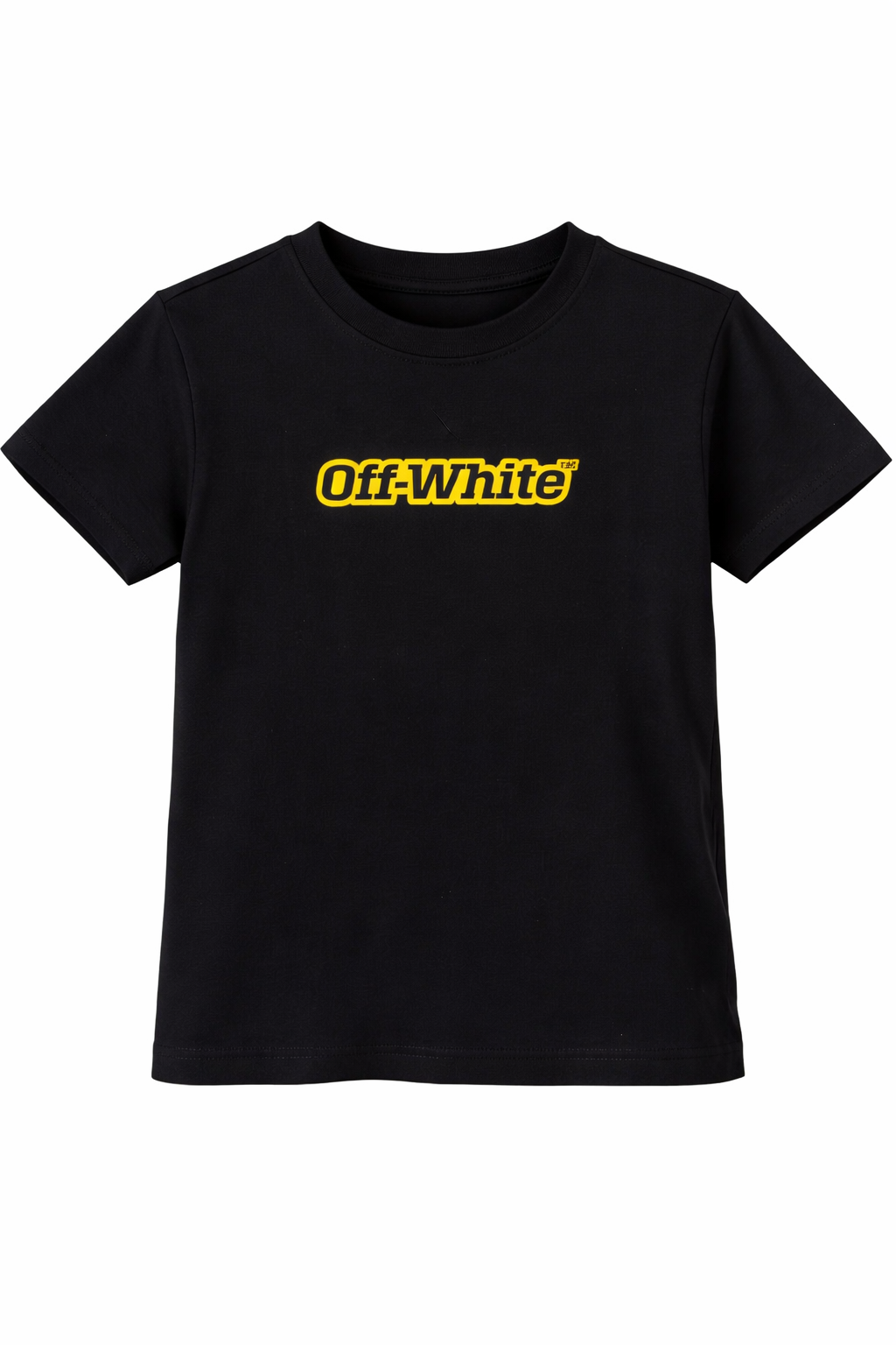 Black basic fit t-shirt with outlined logo graphic on the front.