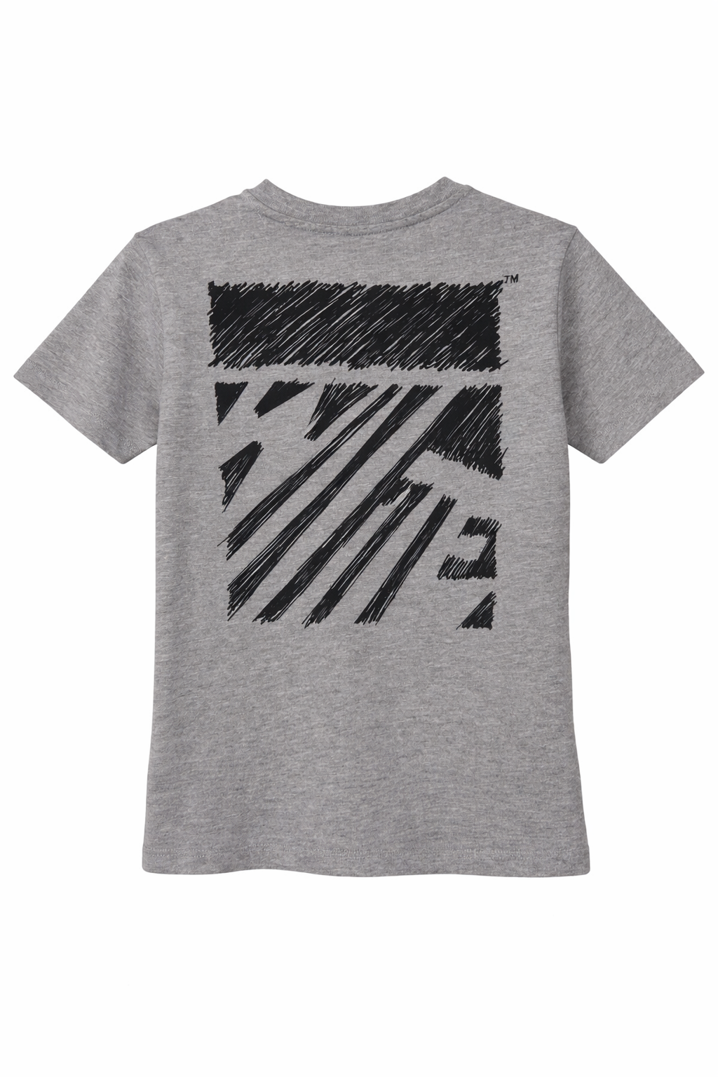 Light heather grey basic fit t-shirt with scribble-style graphic print on the back.