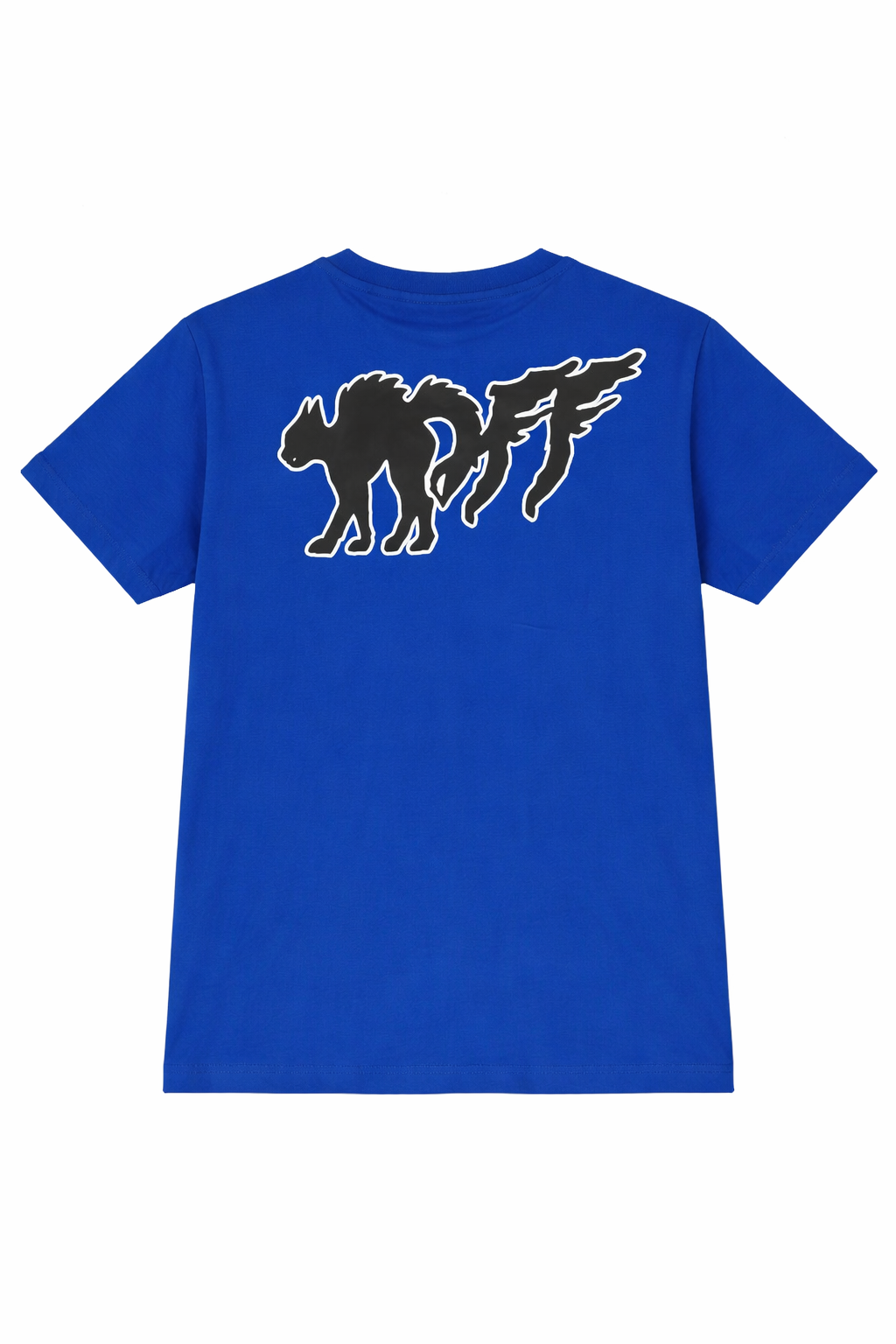 Royal blue basic fit t-shirt with bookish-style graphic print on the front.