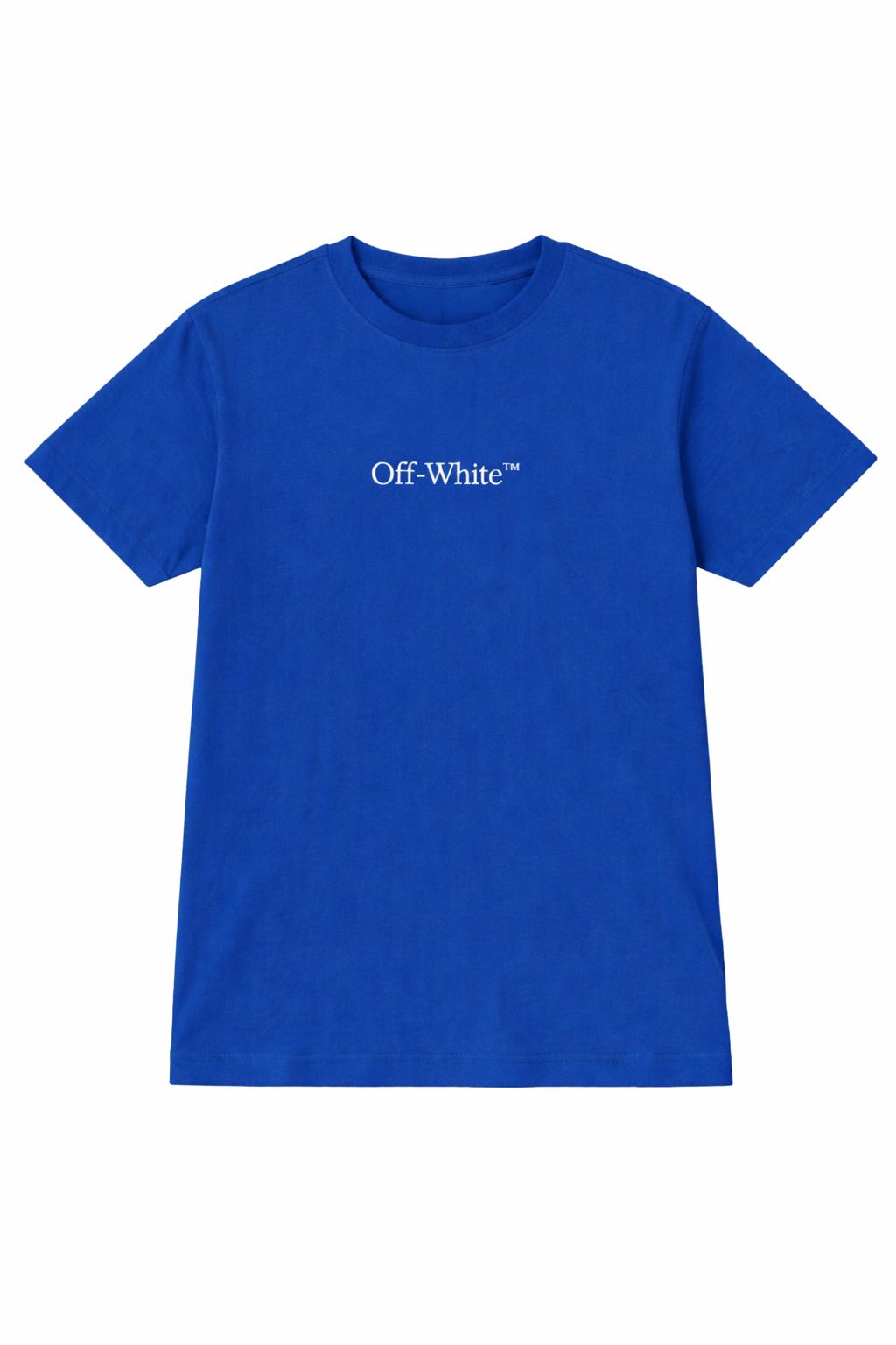 Royal blue basic fit t-shirt with bookish-style graphic print on the front.