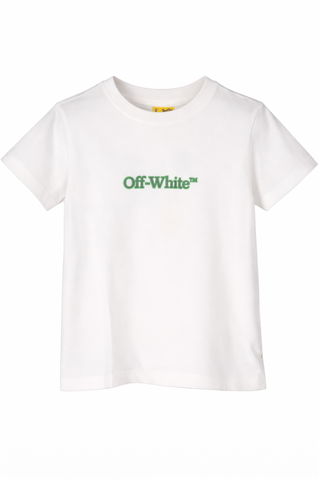 White basic fit t-shirt with glow-in-the-dark arrow graphic print on the back.