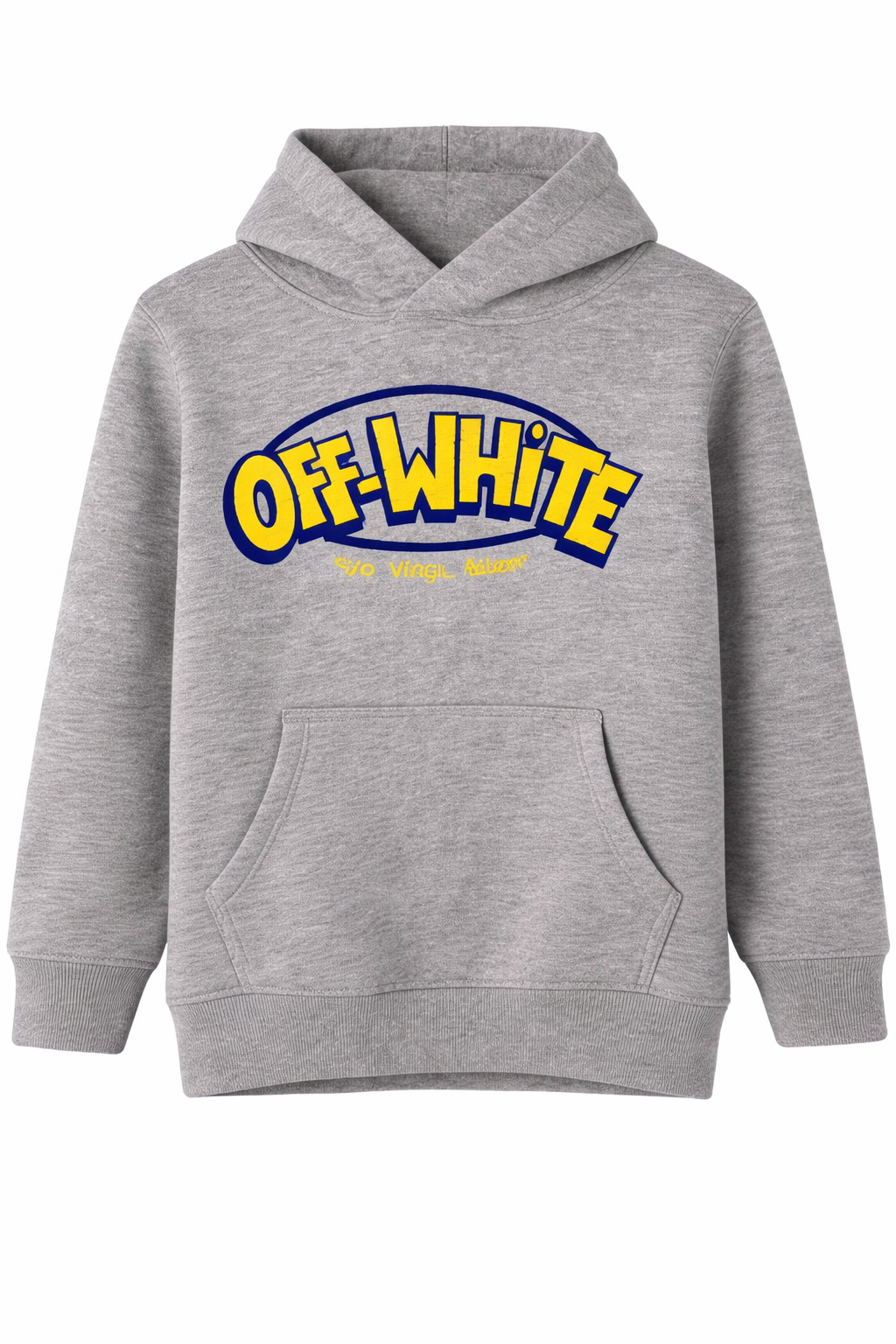 Light heather grey hoodie with doodle-style graphic print on the back, displayed on a clean background.