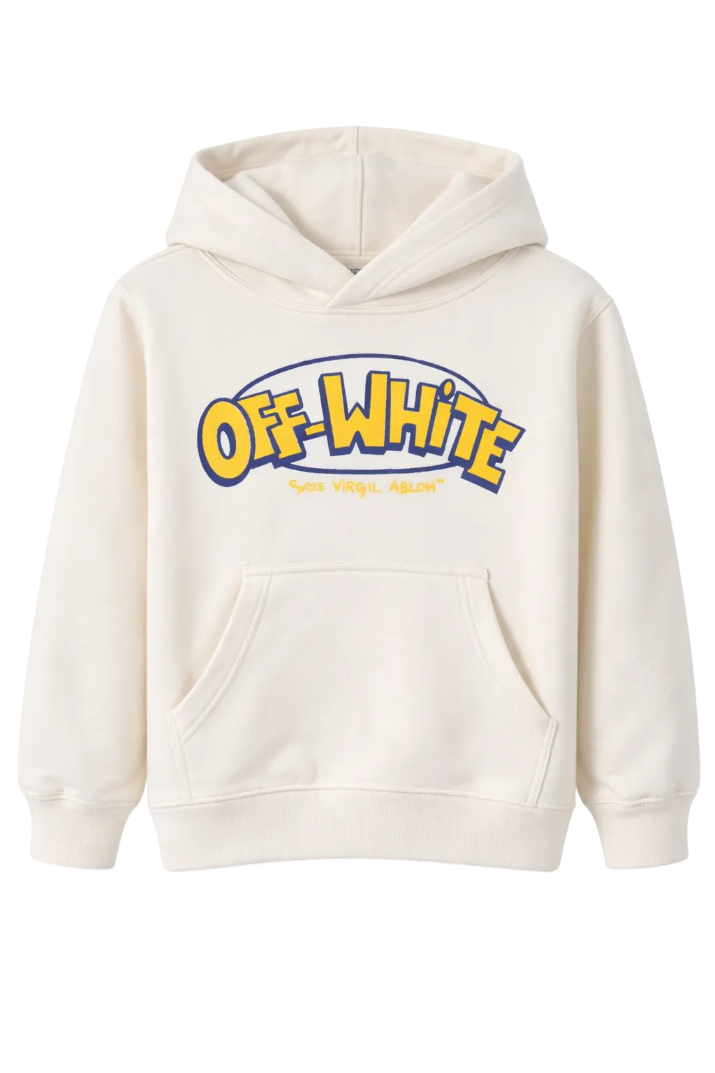 White hoodie with doodle-style graphic print on the back, displayed on a clean background.