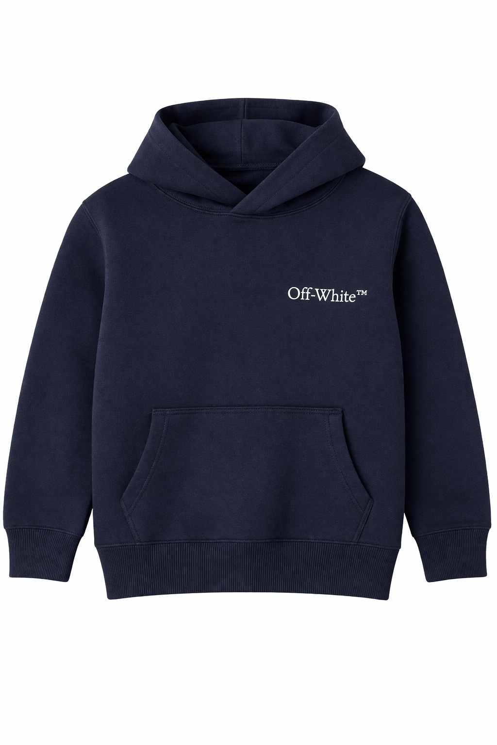 Dark navy hoodie with dripping arrow graphic print on the back, displayed on a clean background.