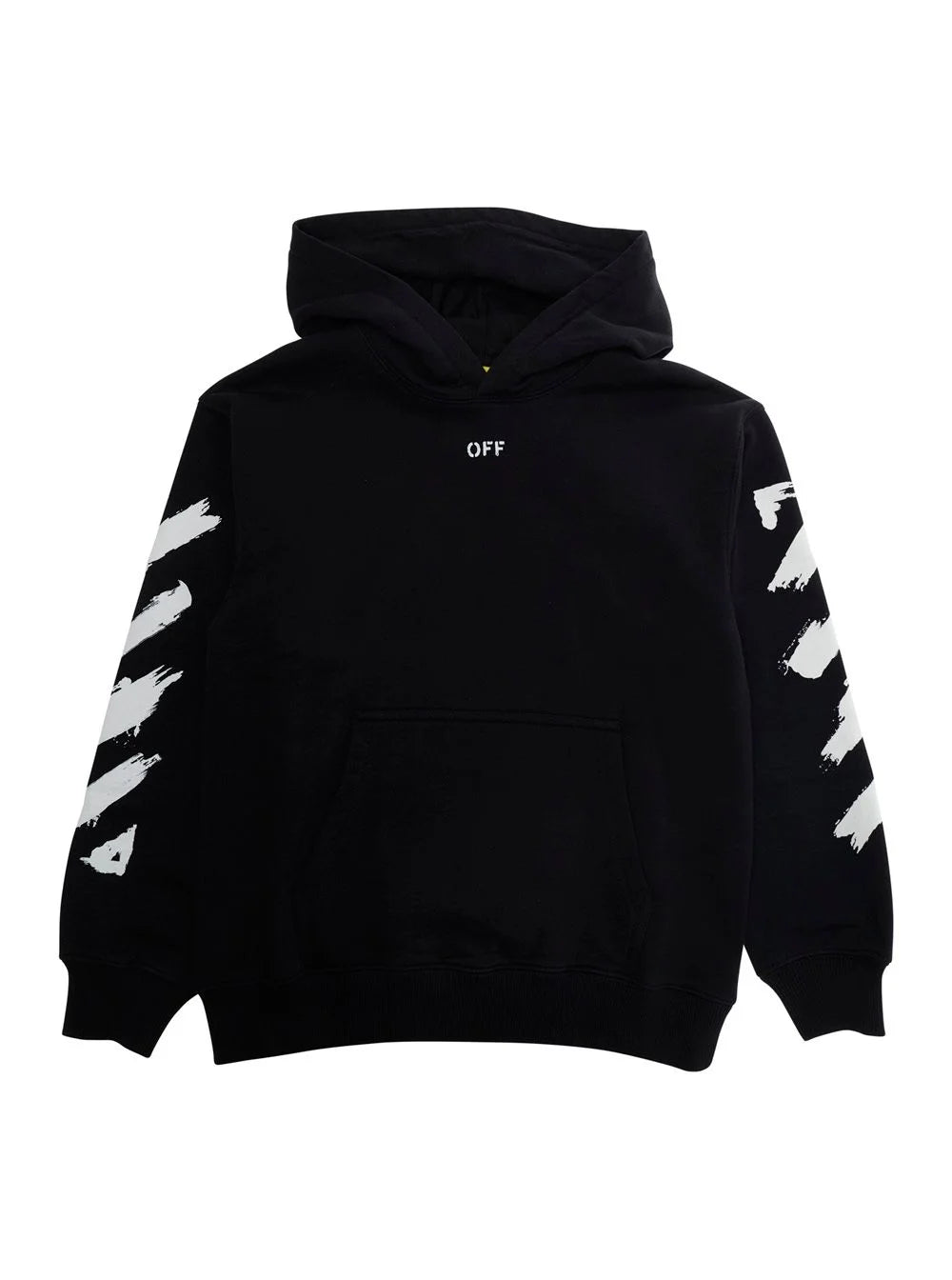 Black kids hoodie with scribble-style graphic design on the back, displayed on a clean background.