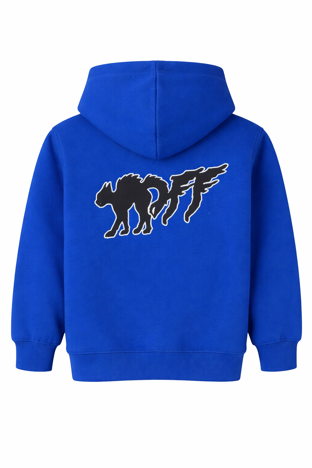 Royal hoodie with bookish-style graphic print on the front, displayed on a clean background.