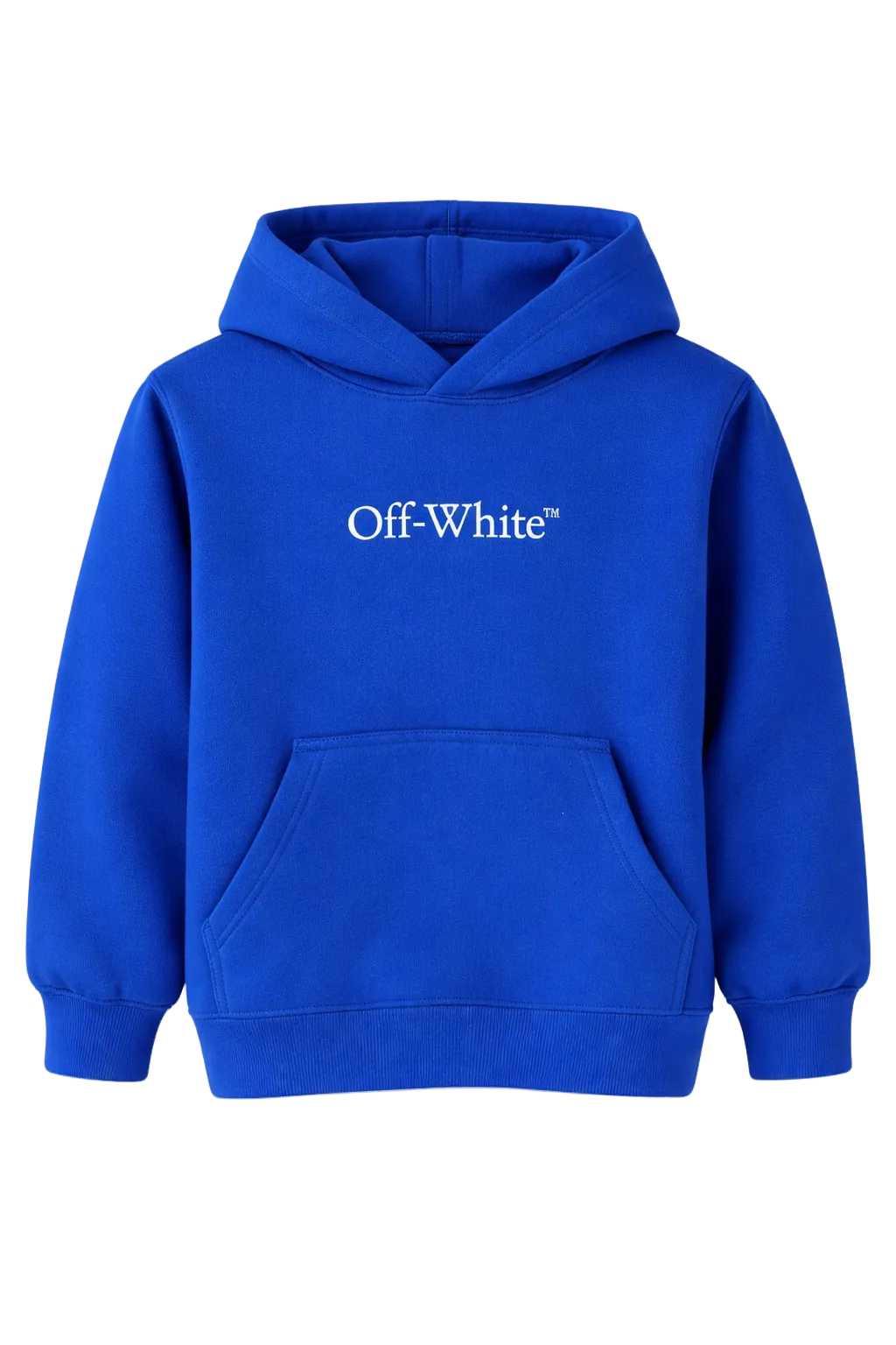 Royal hoodie with bookish-style graphic print on the front, displayed on a clean background.