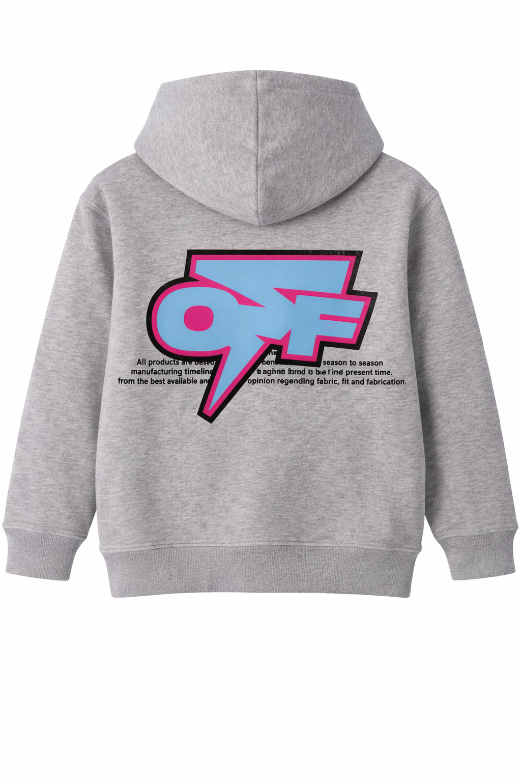 Kids grey hoodie with pointy arrow graphic design on the back, Off White style.