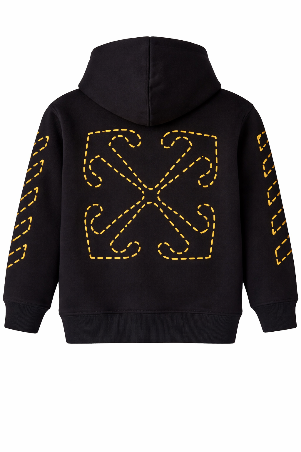 Black full zip hoodie with diagonal stitch detailing, displayed on a clean background.