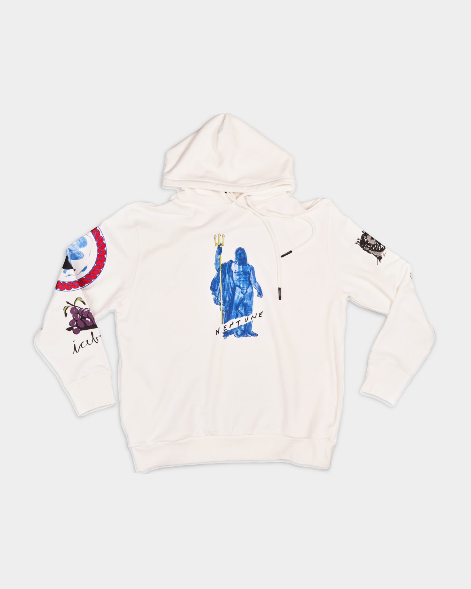 Neptune God Print Pullover Hoodie (White)