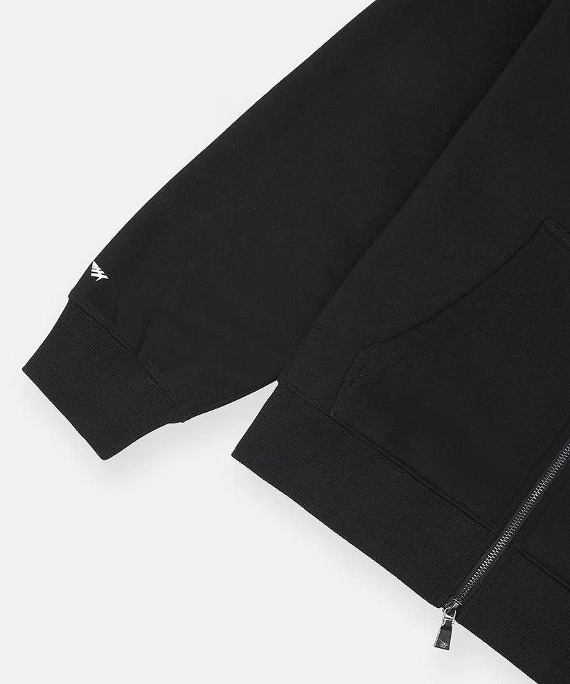 Paper Plane oversized zip hoodie with welded chest logo, kangaroo pocket, and silicone logo details.