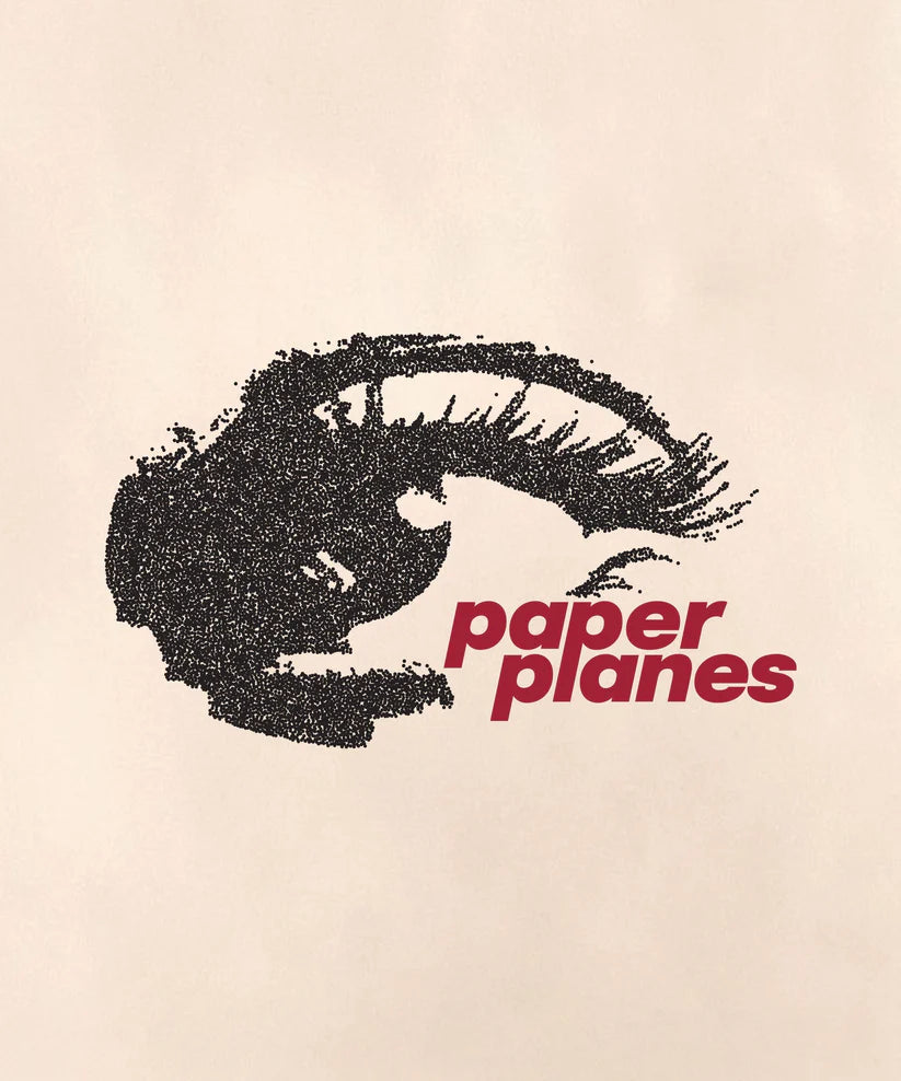 Paper Plane Planes Vision crewneck in eggshell with embroidered and screenprinted front and back artwork.