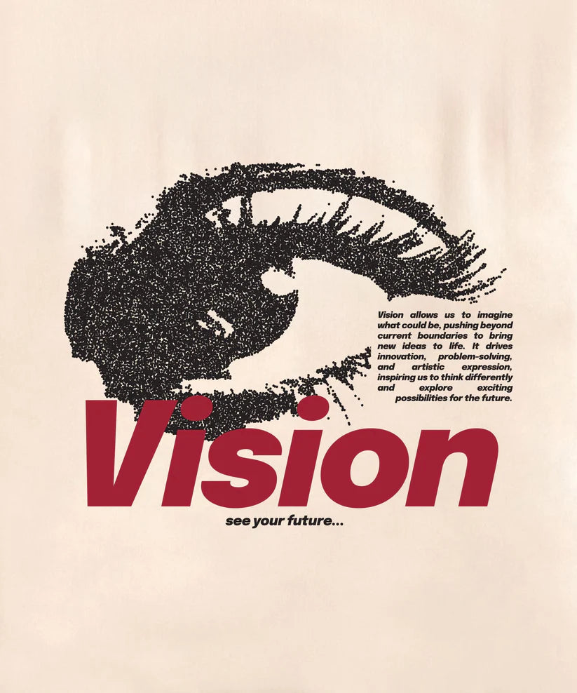 Paper Plane Planes Vision crewneck in eggshell with embroidered and screenprinted front and back artwork.