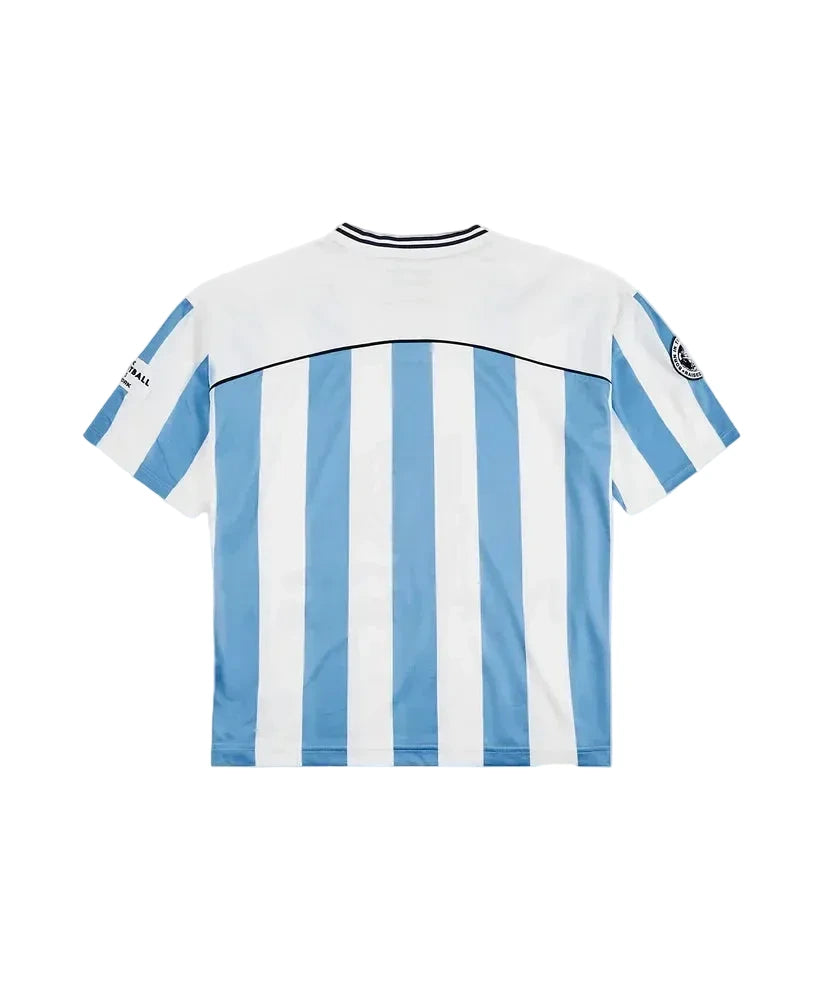 Classic Football Shirts x Paper Planes soccer jersey featuring allover stripes, embroidered details, mesh fabric, and relaxed football-inspired streetwear fit.