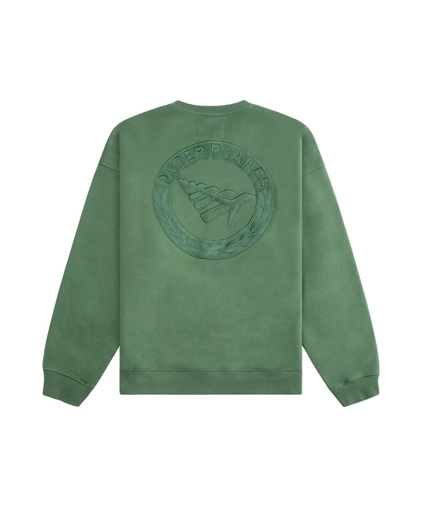 Paper Planes Relaxed FC Crewneck Sweatshirt in fleece with embroidered front, 3D applique on back, and silicone flag detail.