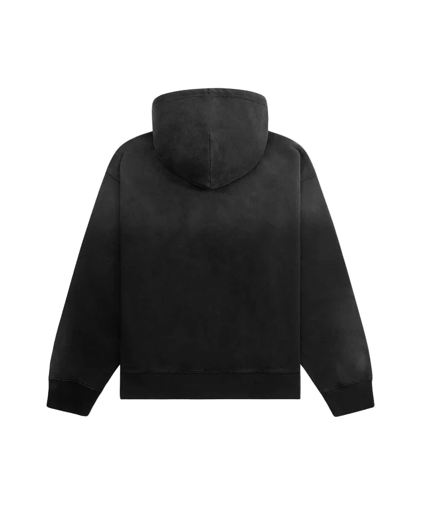 Black Paper Planes Planes Arched Heavyweight Zip Hoodie with towel embroidery, pigment spray effect, silicone flag, and relaxed fit.