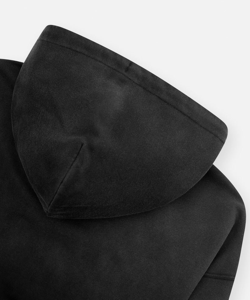 Black Paper Planes Planes Arched Heavyweight Zip Hoodie with towel embroidery, pigment spray effect, silicone flag, and relaxed fit.