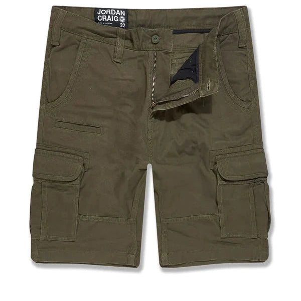 Jordan Craig cargo shorts with knee-length fit, side cargo pockets, and cotton twill construction for classic utility style