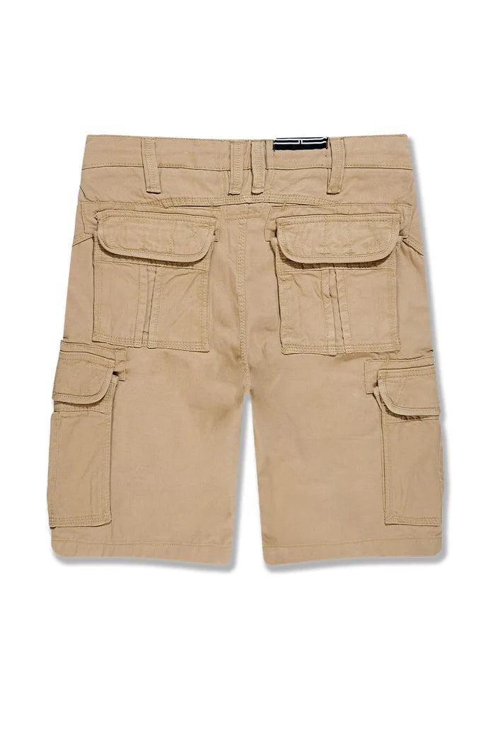 Jordan Craig cargo shorts with knee-length fit, side cargo pockets, and cotton twill construction for classic utility style