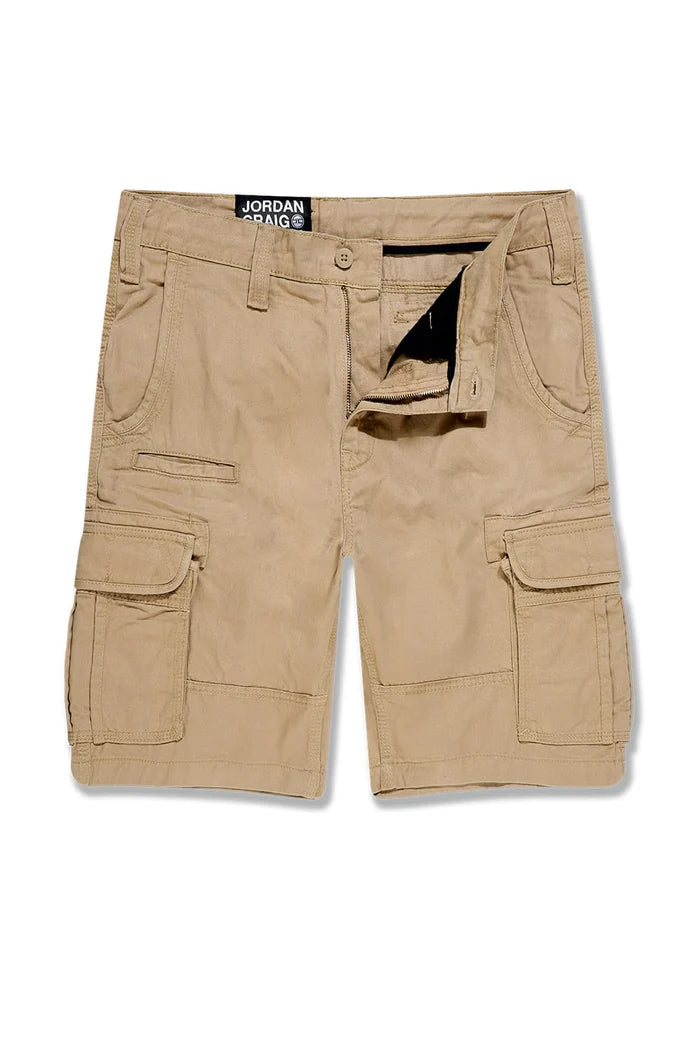Jordan Craig cargo shorts with knee-length fit, side cargo pockets, and cotton twill construction for classic utility style