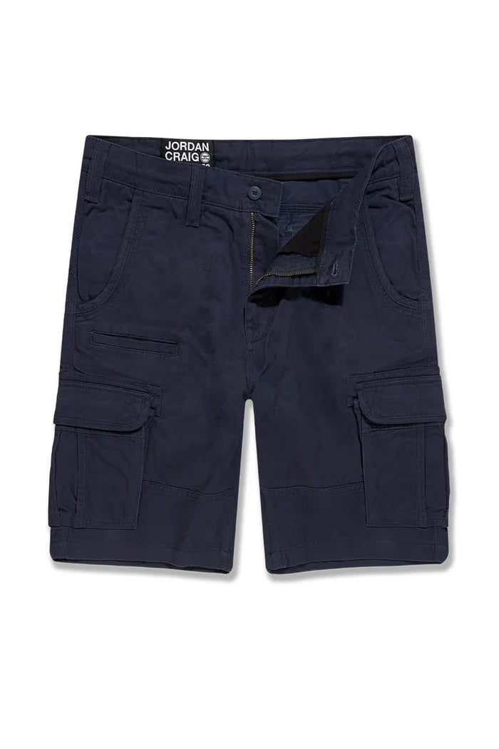 Jordan Craig cargo shorts with knee-length fit, side cargo pockets, and cotton twill construction for classic utility style