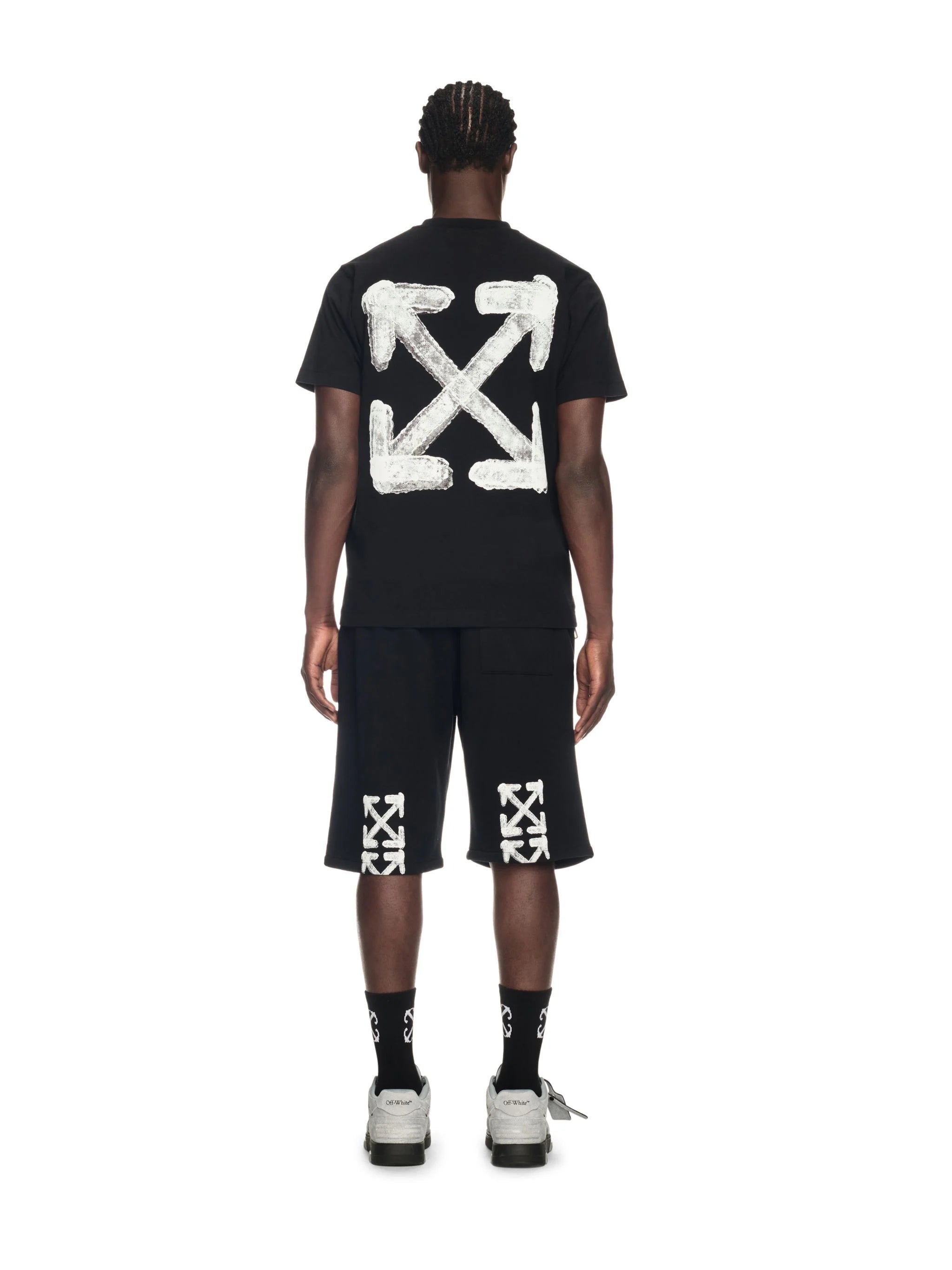 Off-White Spray Arrow slim fit short-sleeve t-shirt with a bookish logo on the front and sprayed arrow graphic on the back.