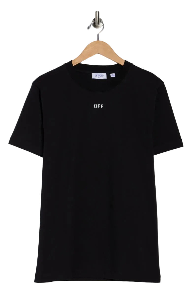 Off-White Stitch Arrow slim fit T-shirt in black and white with a front graphic logo and crewneck design.
