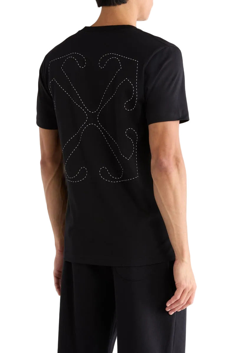 Off-White Stitch Arrow slim fit T-shirt in black and white with a front graphic logo and crewneck design.