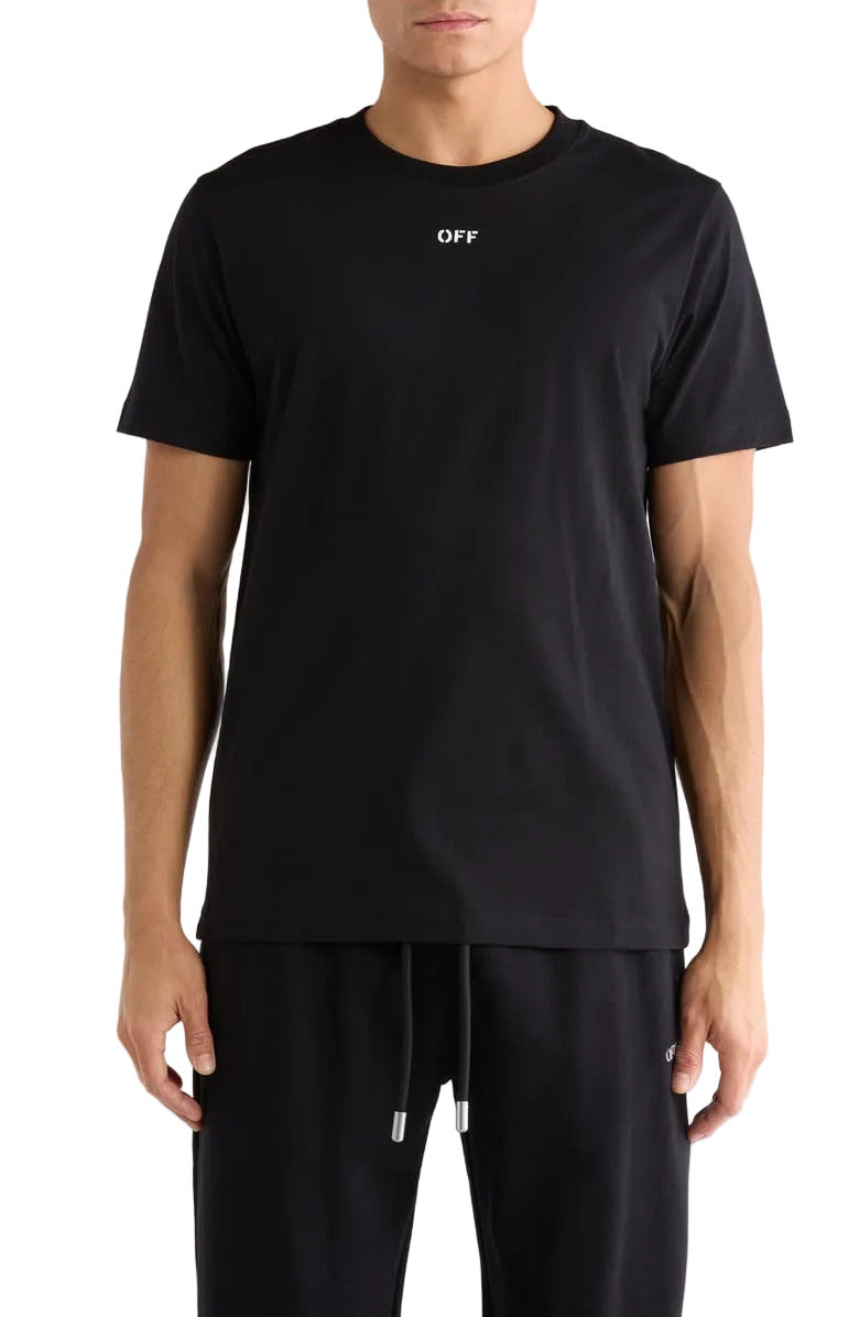 Off-White Stitch Arrow slim fit T-shirt in black and white with a front graphic logo and crewneck design.