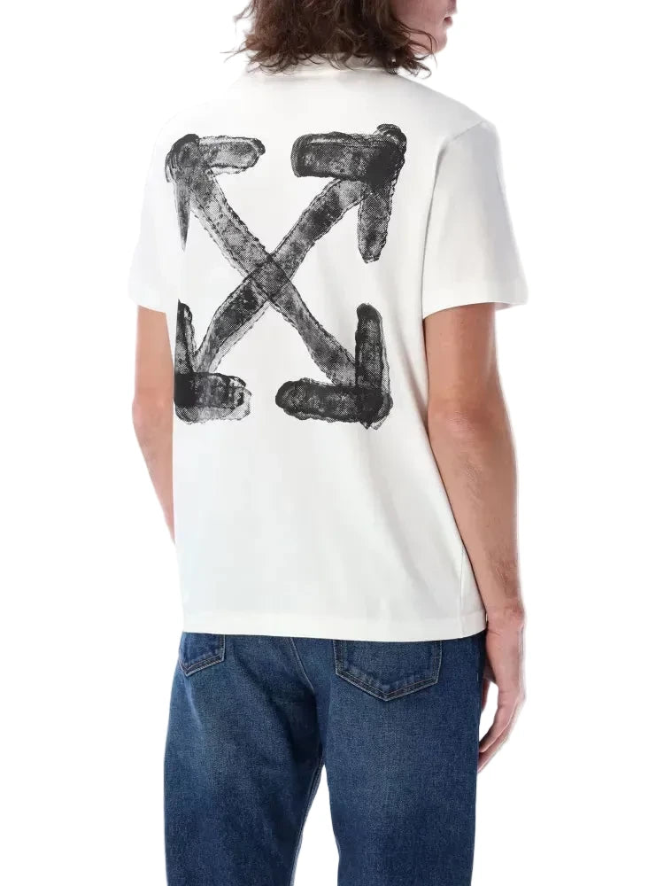 Off-White Spray Arrow slim fit T-shirt in white and black with Arrow logo print and crewneck design.