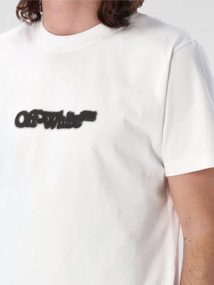 Off-White Spray Arrow slim fit T-shirt in white and black with Arrow logo print and crewneck design.