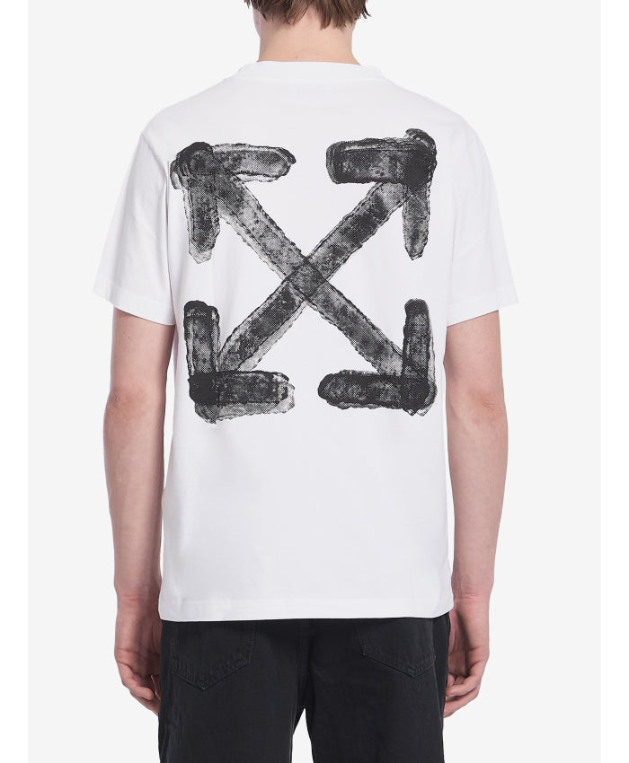 Off-White Spray Arrow slim fit T-shirt in black and white with a bookish logo on the front and sprayed arrow graphic on the back.