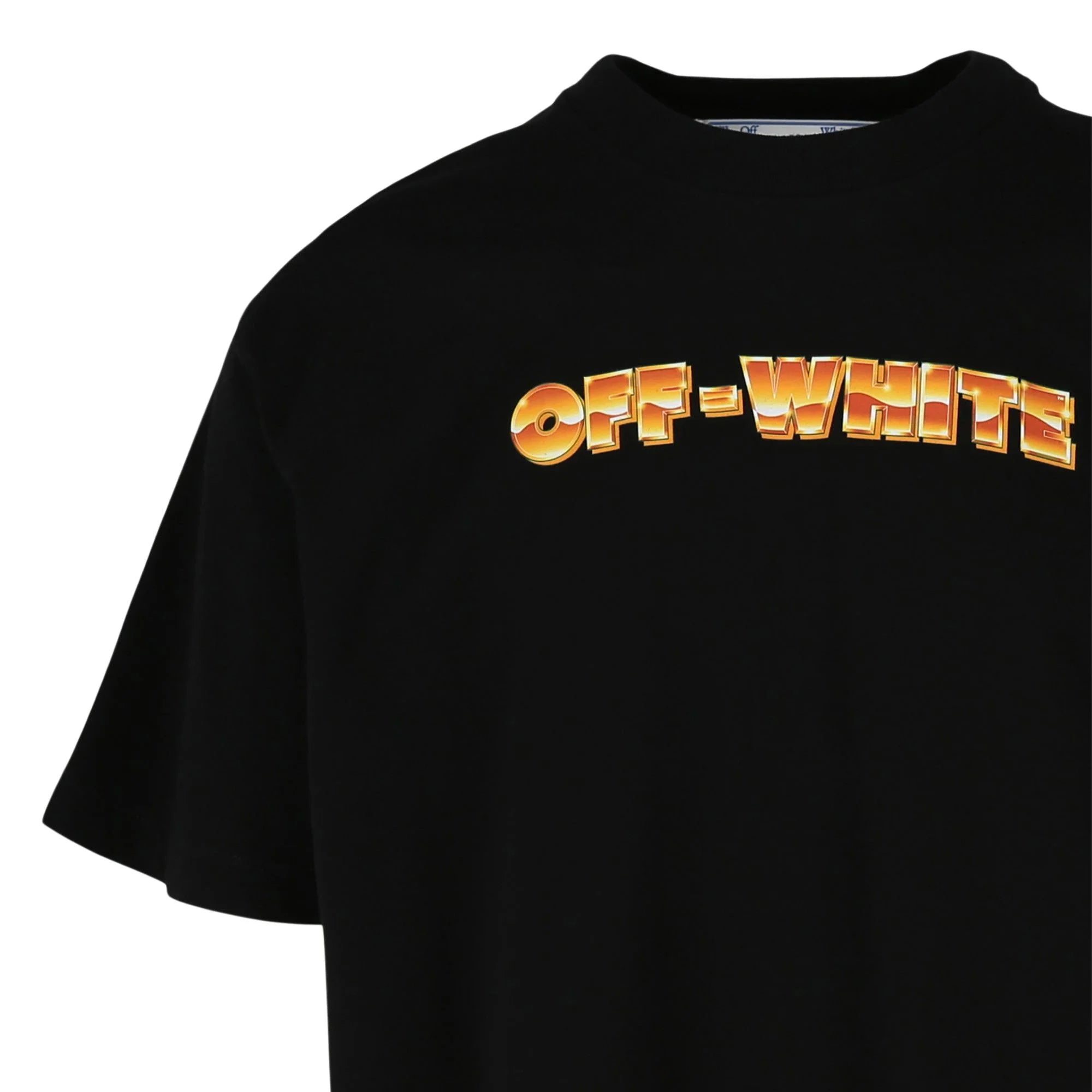 Off-White Metal Arrow Skate T-shirt in black with a gleaming logo graphic at the chest.
