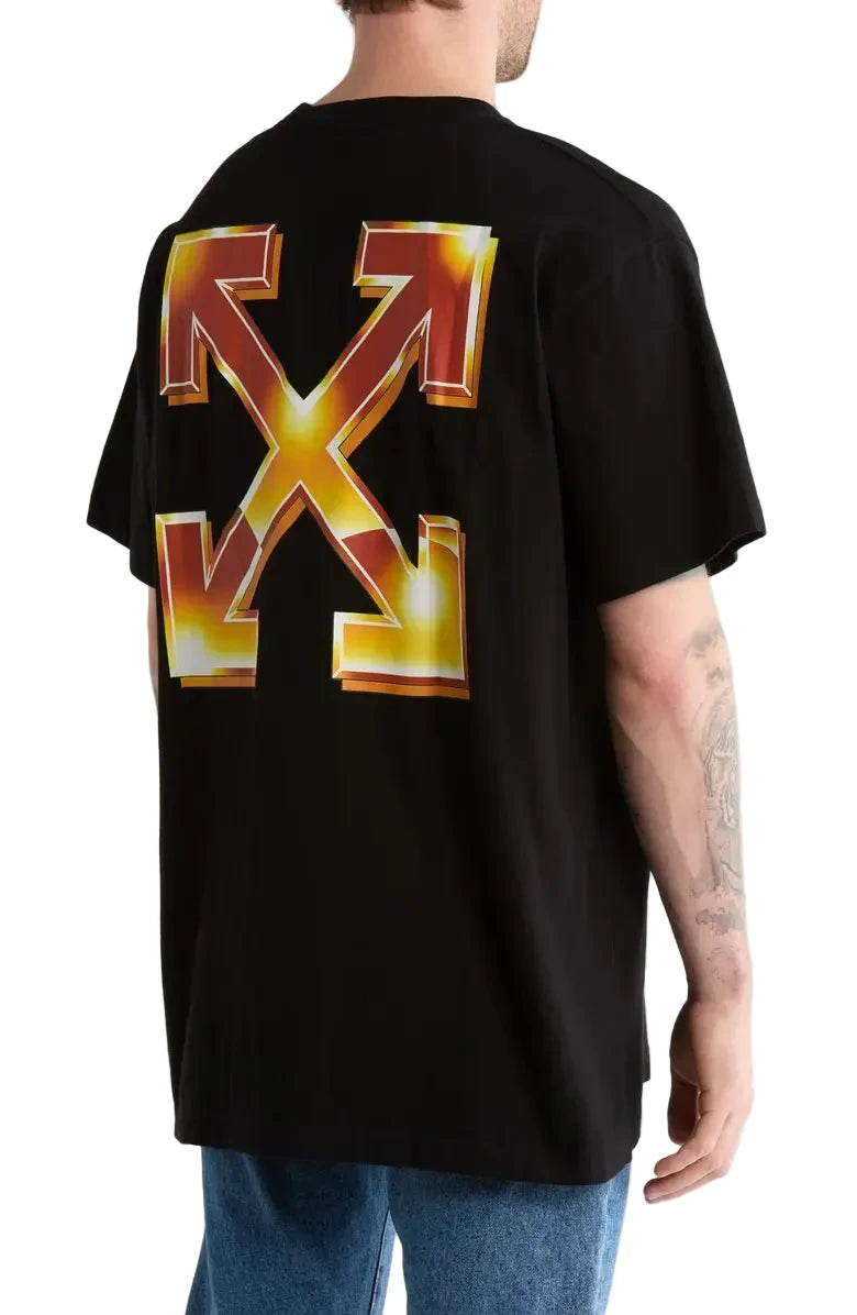 Off-White Metal Arrow Skate T-shirt in black with a gleaming logo graphic at the chest.