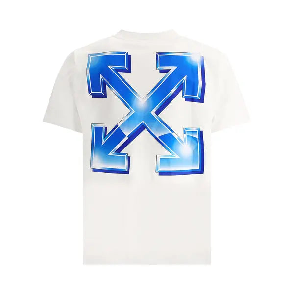 OFF-WHITE Metal Arrow Skate T-shirt in white with chest logo print and seasonal graphic on the back.