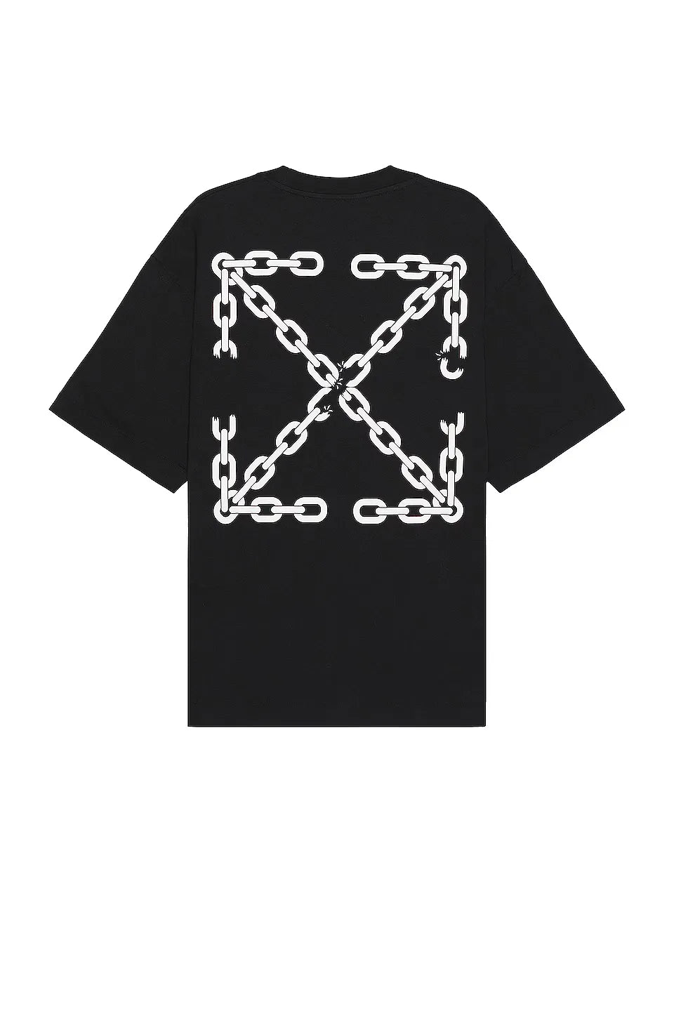 Off-White Chain Arrow Skate T-shirt in black with chest logo print and chainlink arrow graphic on the back.