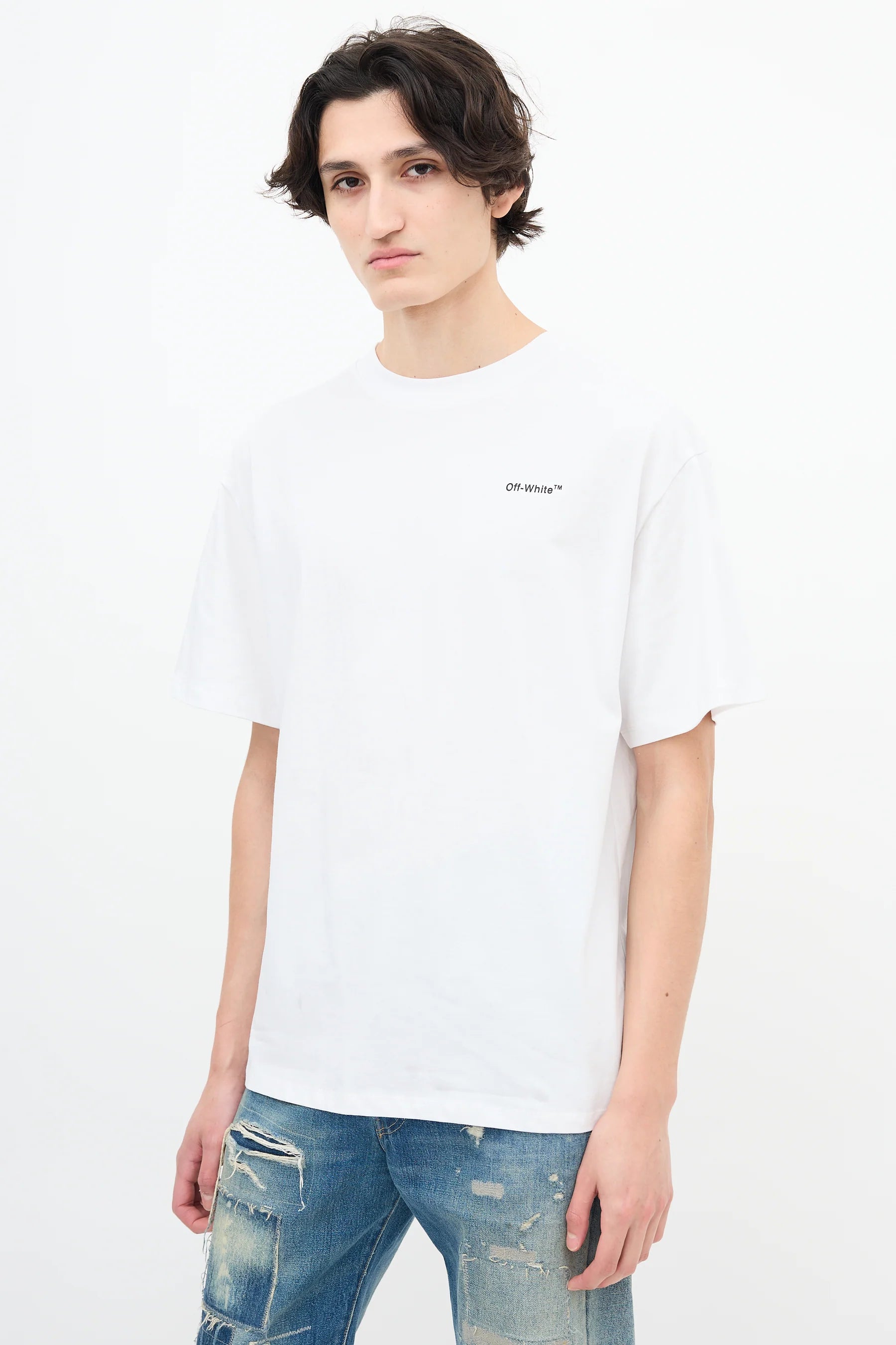 Off-White White Chain Arrows T-shirt in white, made in Portugal, men’s medium size.
