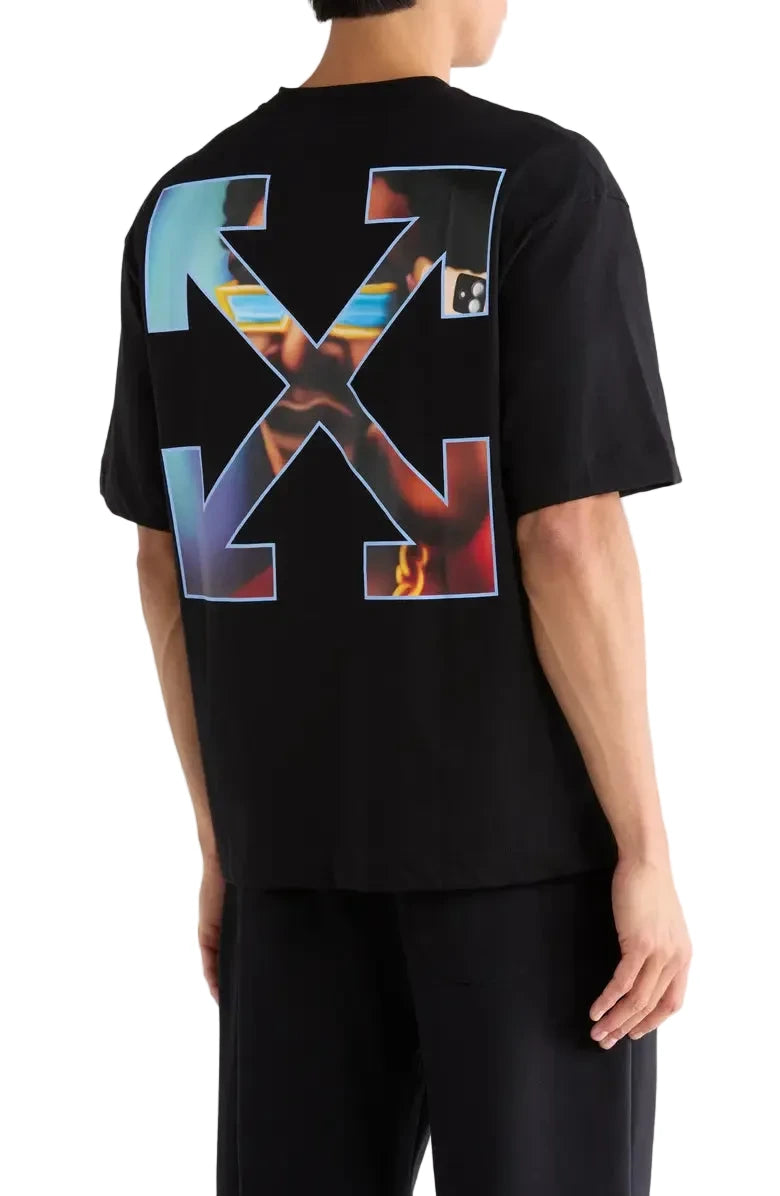 Off-White Barber Arrow Skate T-shirt in black and serenity with a left-chest graphic logo.