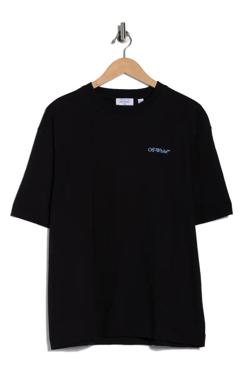 Off-White Barber Arrow Skate T-shirt in black and serenity with a left-chest graphic logo.