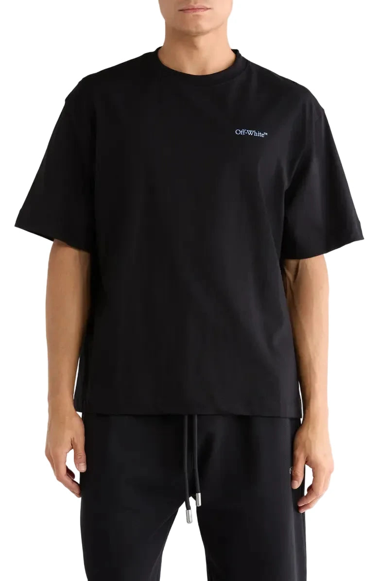 Off-White Barber Arrow Skate T-shirt in black and serenity with a left-chest graphic logo.