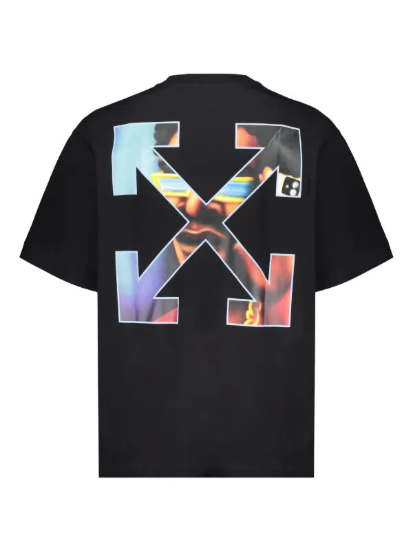 Off-White Barber Arrow Skate T-shirt in black and serenity with a left-chest graphic logo.