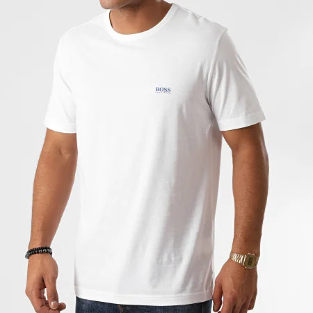 Upgrade your everyday wardrobe with the Hugo Boss Basic Tee (White with Blue Logo) — the perfect blend of minimalism, comfort, and premium designer style