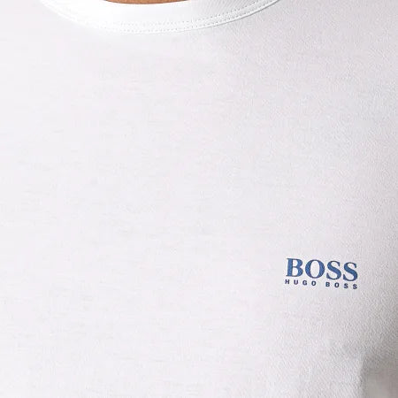 Upgrade your everyday wardrobe with the Hugo Boss Basic Tee (White with Blue Logo) — the perfect blend of minimalism, comfort, and premium designer style