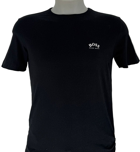 Step into effortless style with the Hugo Boss Basic Black T-Shirt, featuring the signature curved white HUGO BOSS logo for a refined, modern edge