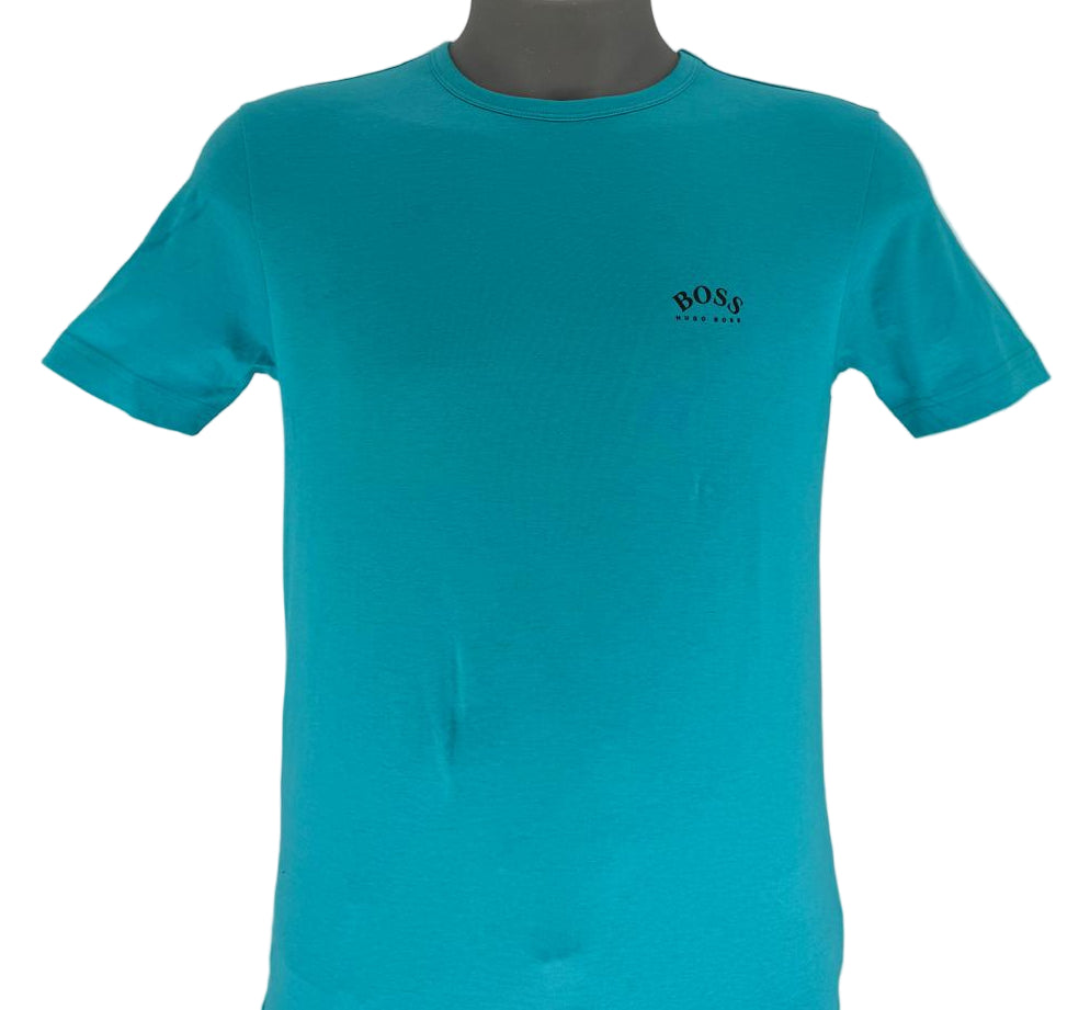 Fresh, modern, and effortlessly stylish — the Hugo Boss Basic T-Shirt in Sea Blue with a bold curved black logo across the chest delivers luxury simplicity with everyday comfort.