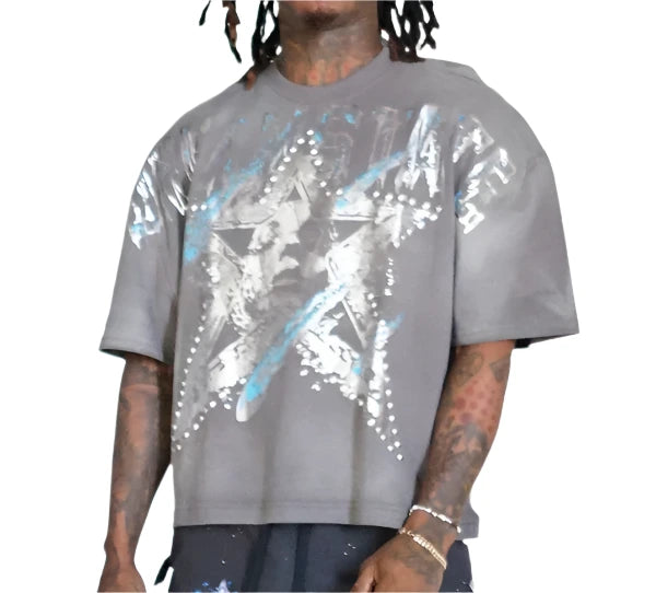 Hudson Outerwear Grey cotton T-shirt with bold graphic print, crew neck, and durable everyday fit for men