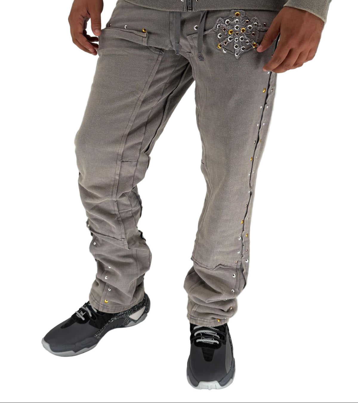 Sic Parvis Magna Logo Sweatpant in Grey with iconic logo detailing, Dazzle x Hudson Outerwear exclusive