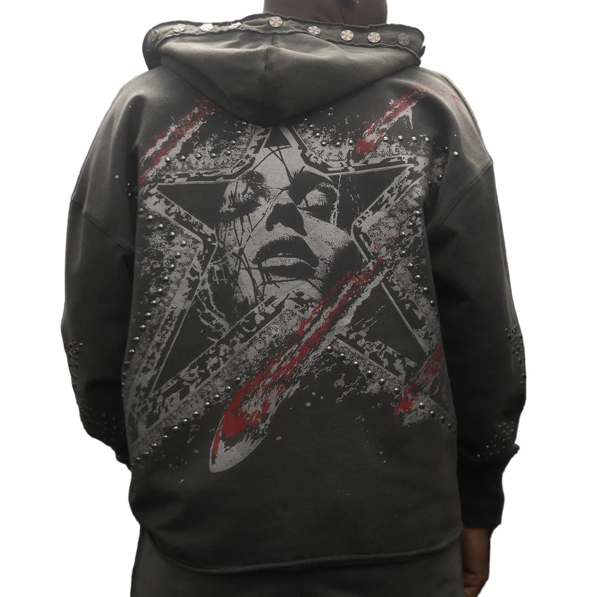 Grey Hudson Outerwear Dreamstate Star Studs Zip Hoody with stud detailing.