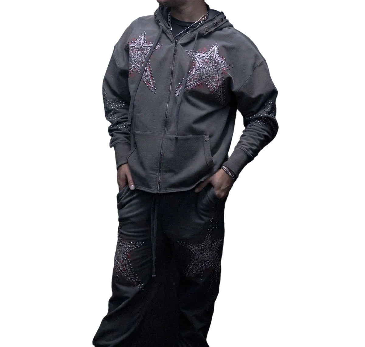 Grey Hudson Outerwear Dreamstate Star Studs Zip Hoody with stud detailing.