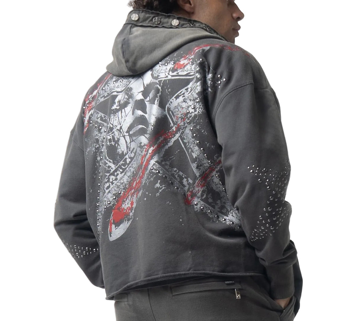 Grey Hudson Outerwear Dreamstate Star Studs Zip Hoody with stud detailing.